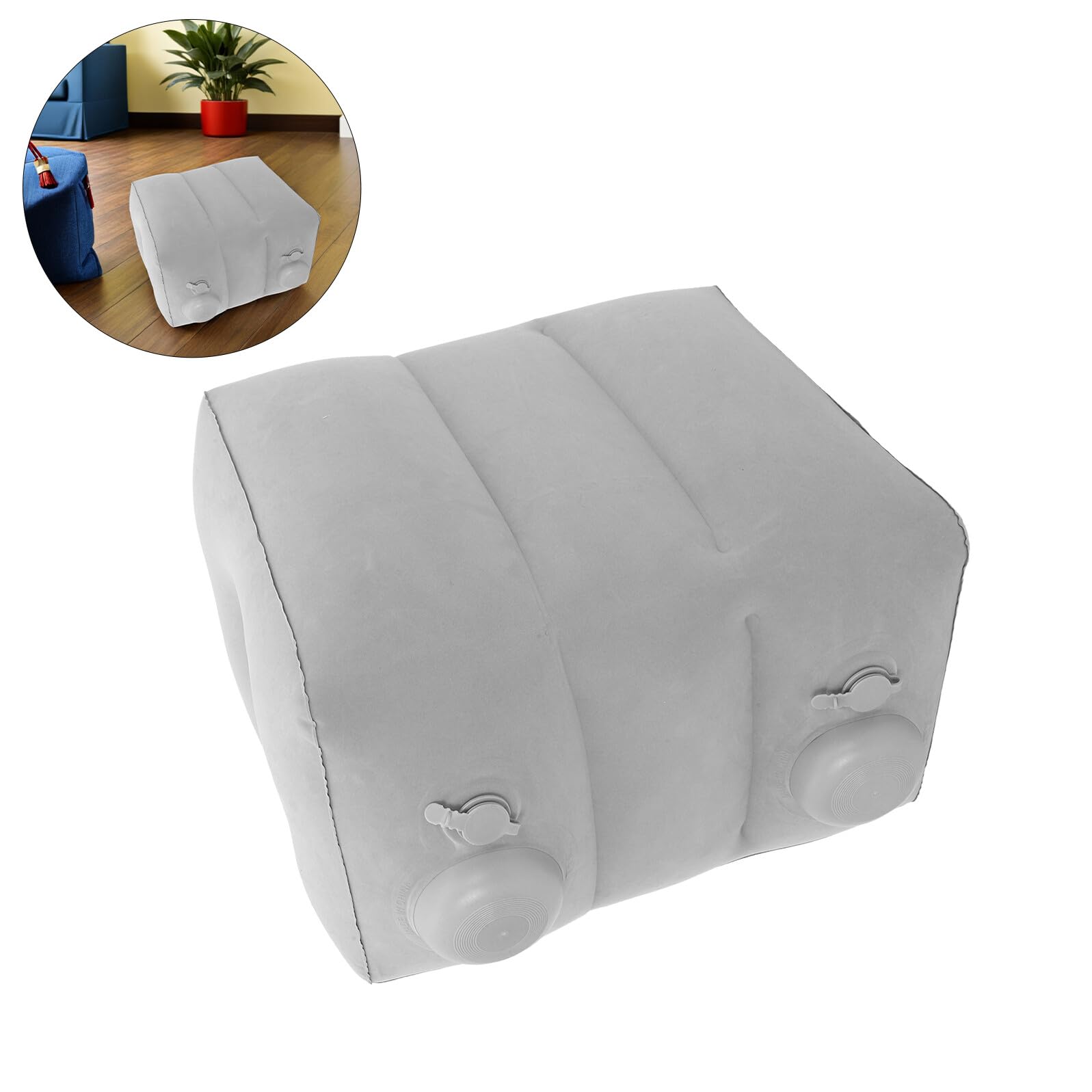 Baluue Reposapiés Inflable Portátil para Avión y Oficina Cojín Ajustable de PVC Flocado Gris Claro Triple Capa Bolsa de Almacenamiento Soporte Ergonómico para Viajes y Descanso