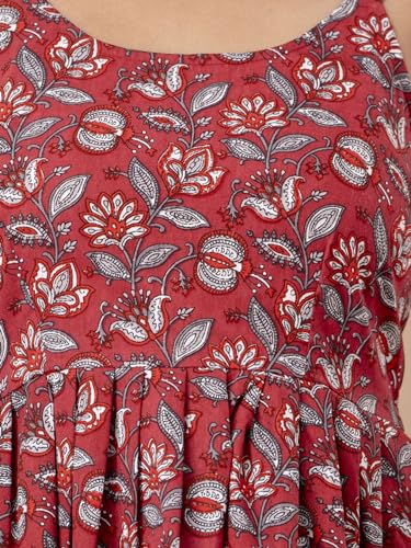 Image of feranoid Women Cotton Printed Sleeveless Strap Peplum Top