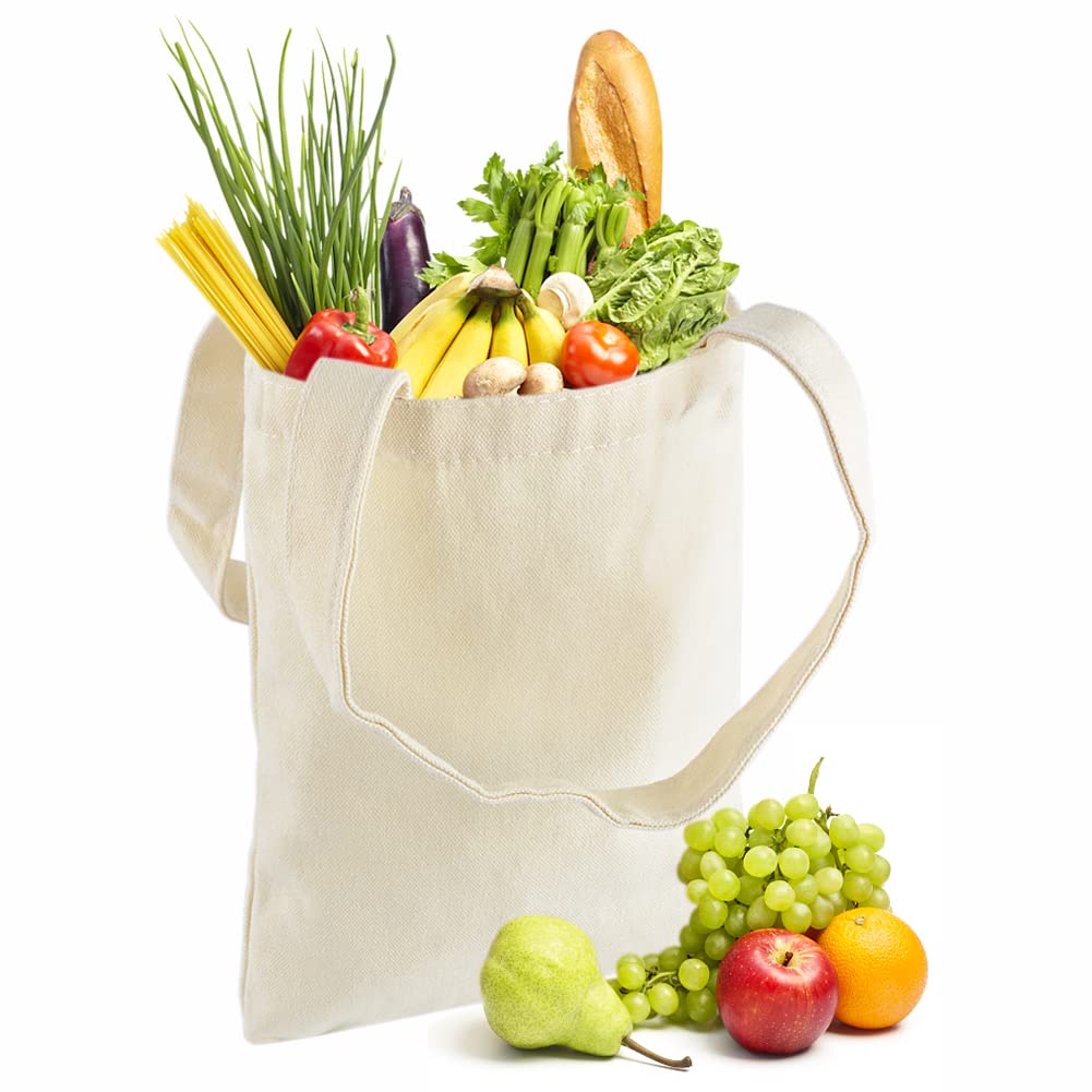 20 sztuk przenośnych toreb bawełnianych, bez nadruku, płócienne torby jutowe z dwoma długimi uchwytami, torba na zakupy, do pomalowania, kolor naturalny, 10 sztuk 25 x 30 cm