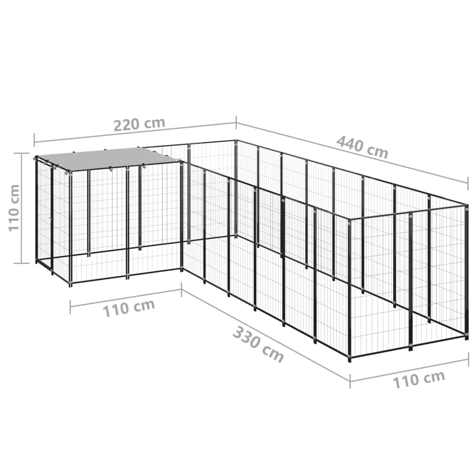 Homgoday Czarna klatka dla psa 6,05 m² stalowa klatka dla psa wewnętrzna klatka dla psa Kennel dla psów klatki dla psów ogrodzenie dla psów na zewnątrz ogrodzenie dla psa model 3082225
