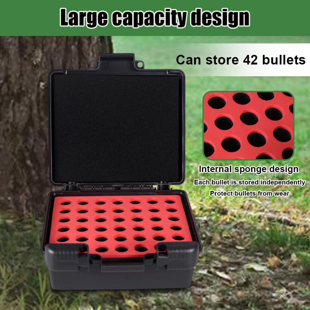 Caja de munición para Rifles, Estuche para 42 Cartuchos con Espuma amortiguadora, portamuniciones portátil para Rifles de Caza y Tiro