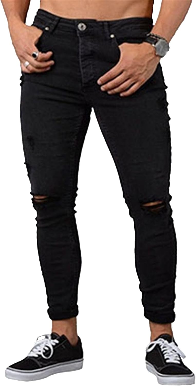 mens skinny jeans stretch tapered leg skinny ripped distressed jeans casual fashion jeans 2026