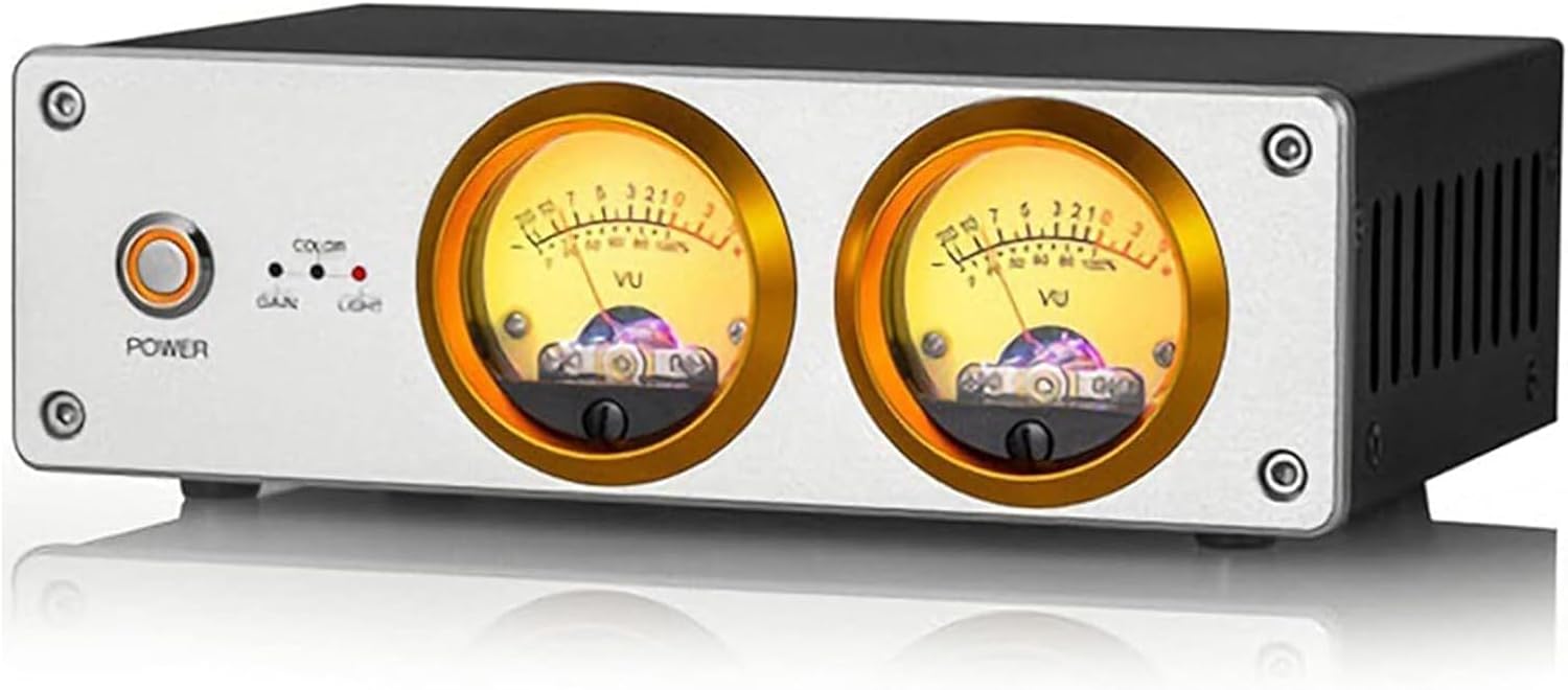 Dual Analogue VU Meter Audio Splitter Switcher Box with Display DB Panel Stereo Speaker Multiple Colours/Brightness/Gain Freely Adjustable for Home Cinema