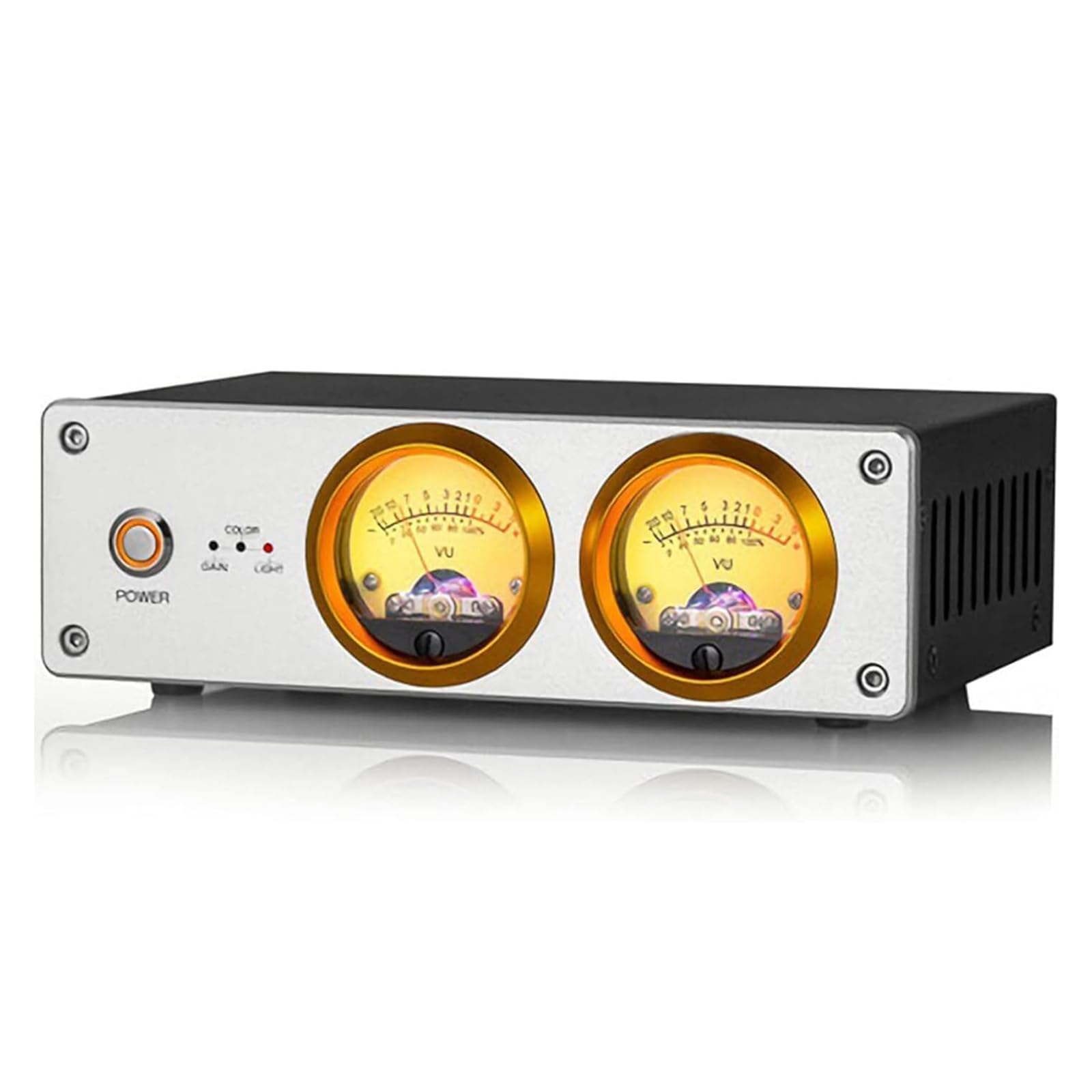 Doppio Misuratore Analogico VU, Scatola di Interruttore Splitter Audio, con Pannello Db di Visualizzazione, Colori Multipli/Luminosità/Guadagno Liberamente Regolabile, per Home Theater