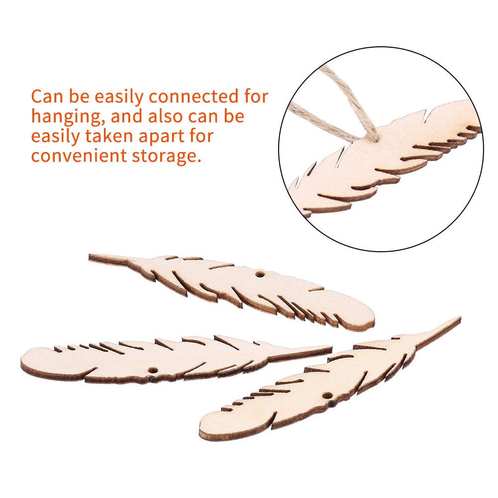 Natural Wooden Feather Shape Slices, 50 Pieces, Craft Embellishments for Scrapbooking Card Making, Wedding Decorations - Image 2