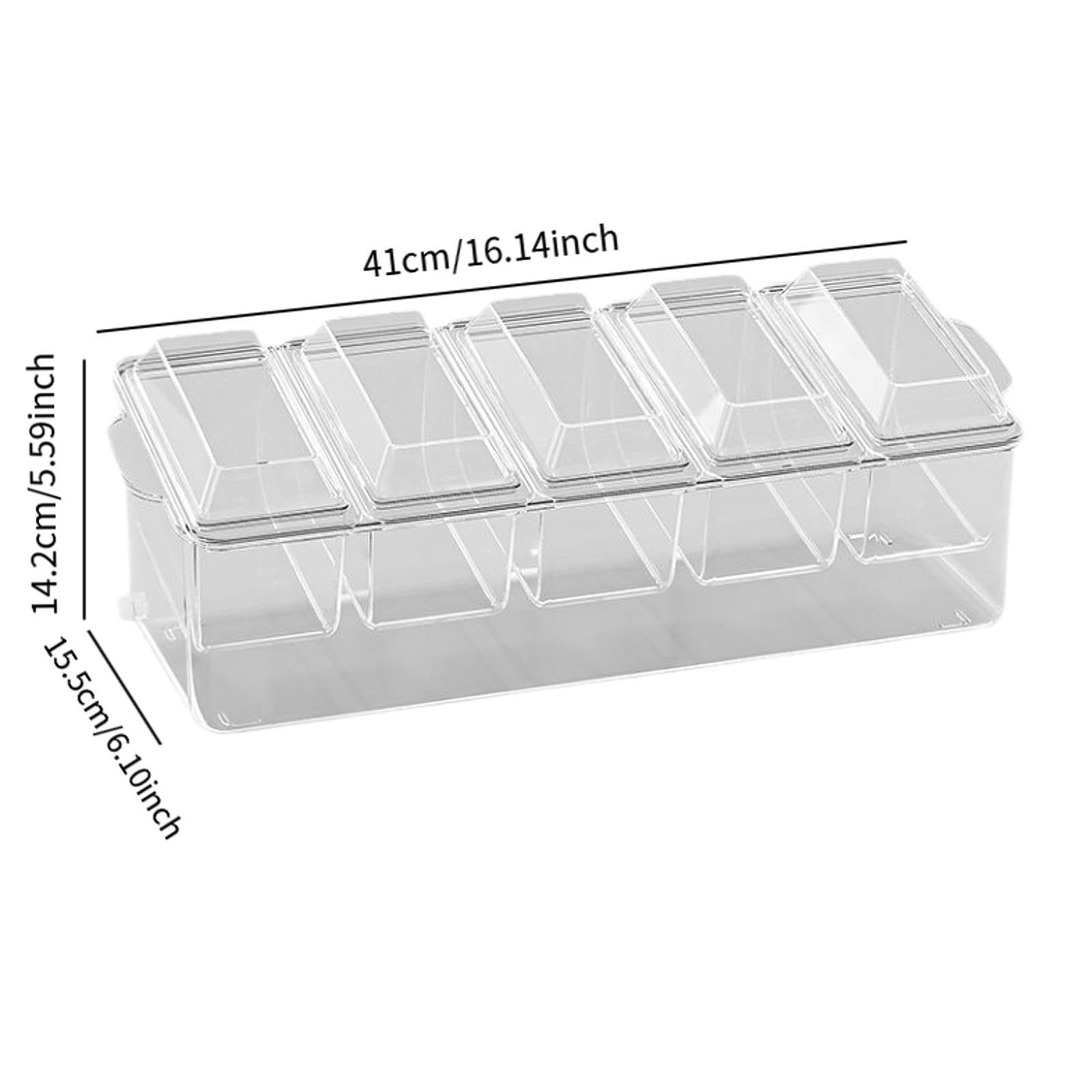 Servidor de Condimentos Refrigerado con 5 Compartimentos, Recipiente para Condimentos, Bandeja para Ensaladas