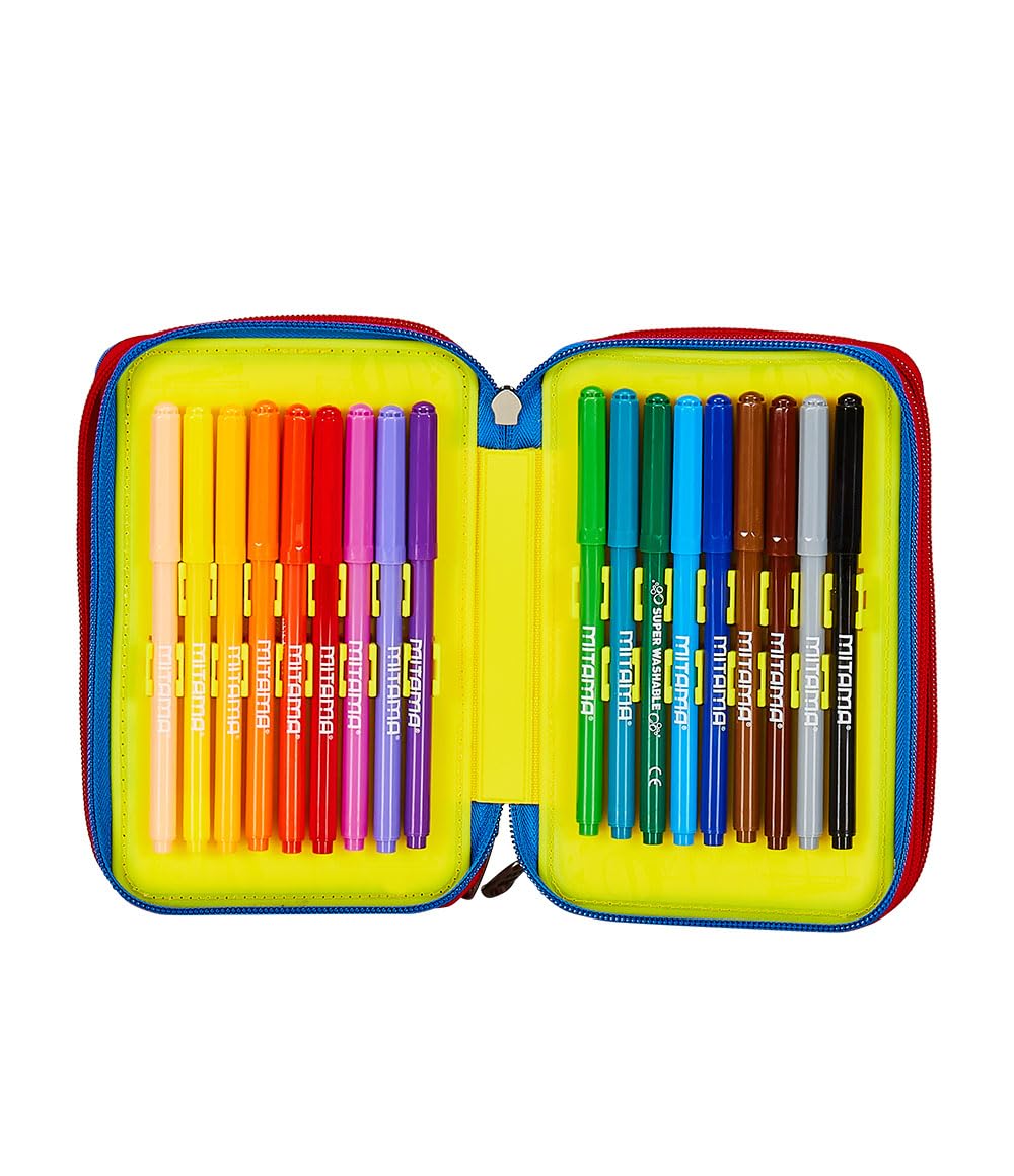 Seven Pen Pad Federmäppchen, Mäppchen, Mehrfarbig, Federtasche für Schreibwaren, Etui mit Stiften, Kugelschreiber, & mehr, 3 Fächer, Mädchen & Jungen, Schule - Grundschule, rot-blau