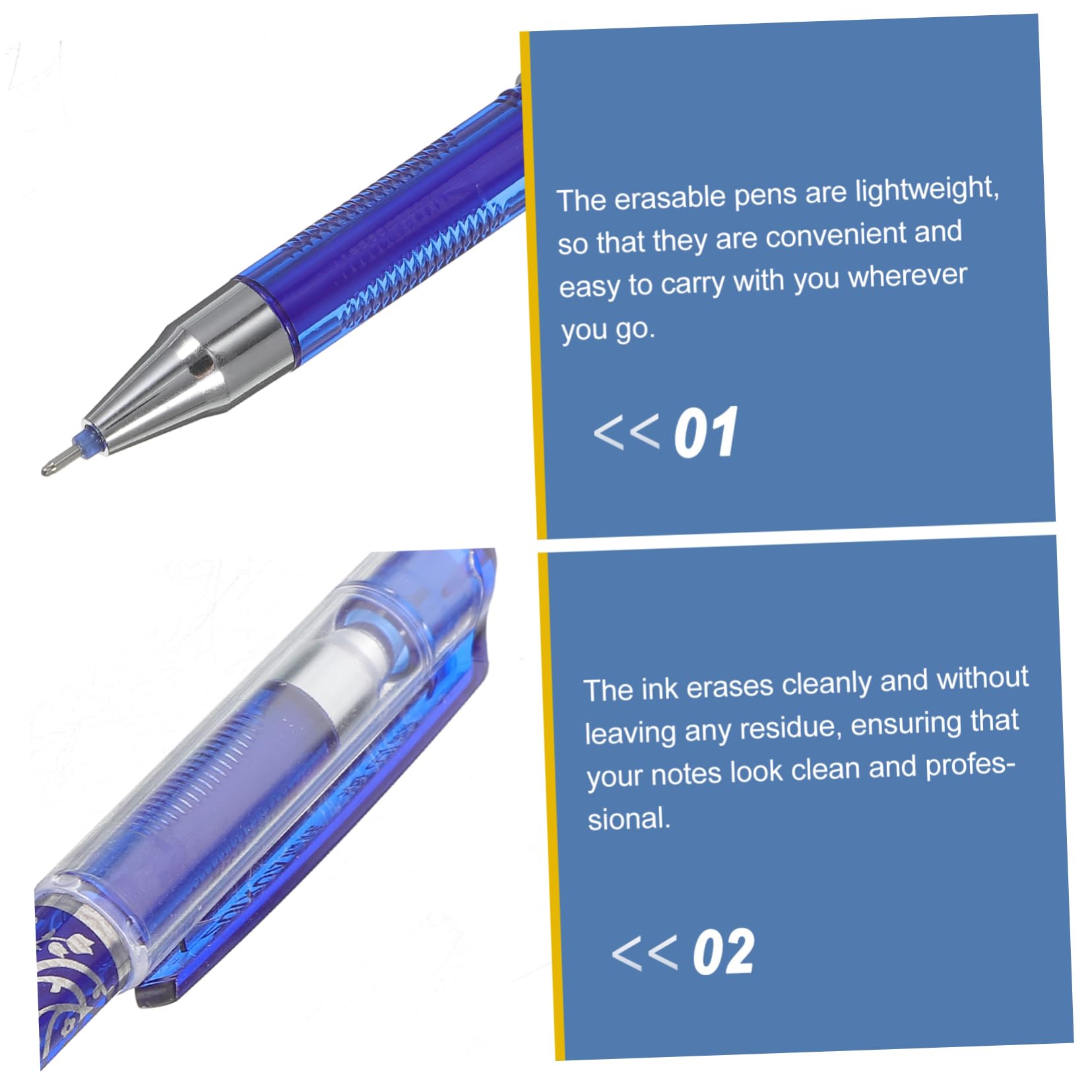 Uonlytech 12pezzi Penne Blu Cancellabili Set per Ufficio Scuola Articoli per Scrittura Inchiostro Blu Fluido e Punta Fine per Prendere Appunti e Scrivere Carta