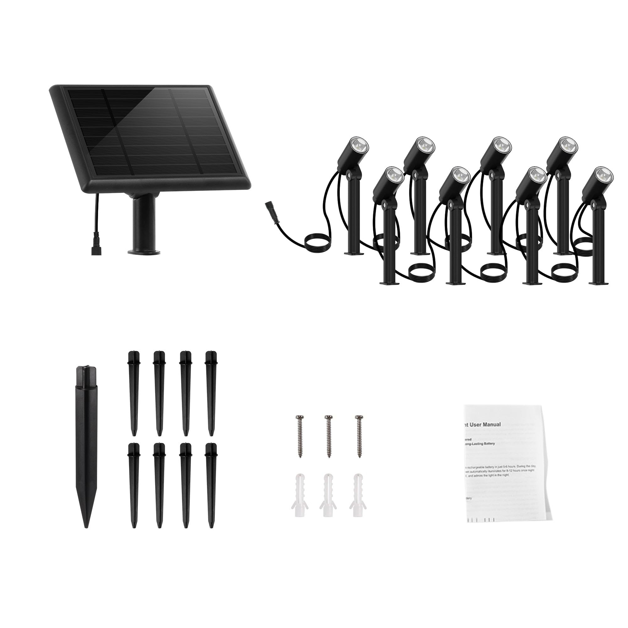 Zestaw 8 lamp solarnych LED w kolorze ciepłej bieli z zewnętrznym panelem słonecznym MINI ROUNDY do montażu na podłodze lub do montażu na ścianie