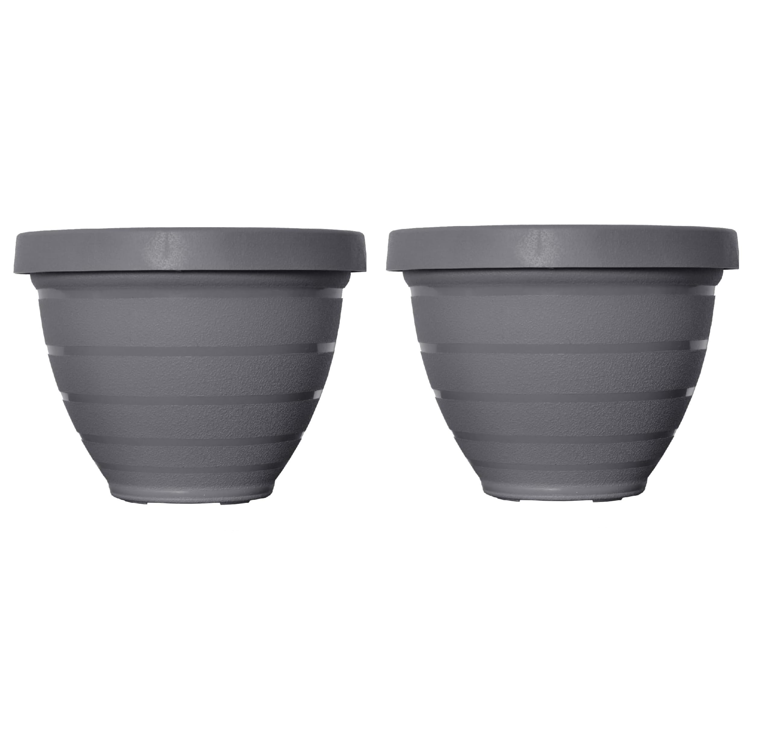 The HC Companies Rings Flower Planter - Self Watering Plant Pots for Herbs & More - Round Lightweight Outdoor & Indoor Planter (10" Gray, Pack of 2)