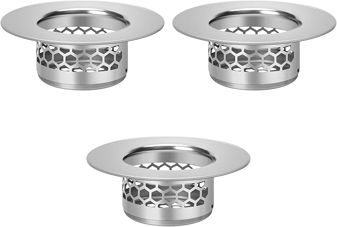 Bathroom Sink Strainer, Bathtub Lavatory Sink Drain Strainer Hair Catcher for Laundry, Mop Pool, Utility, Slop, RV Sink, Stainless Steel Drain Filter。Fit Hole Size from 1.25" ,3 Pack (1.1”)