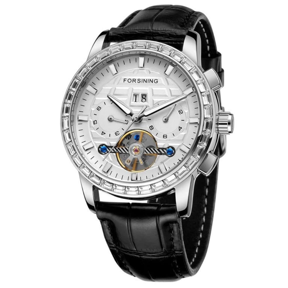 Hollow Skeleton Tourbillon automatyczny mechanizm męski zegarek ustawienie diamentów kalendarz tydzień miesiąc wielofunkcyjne wodoodporne luksusowe zegarki mechaniczne