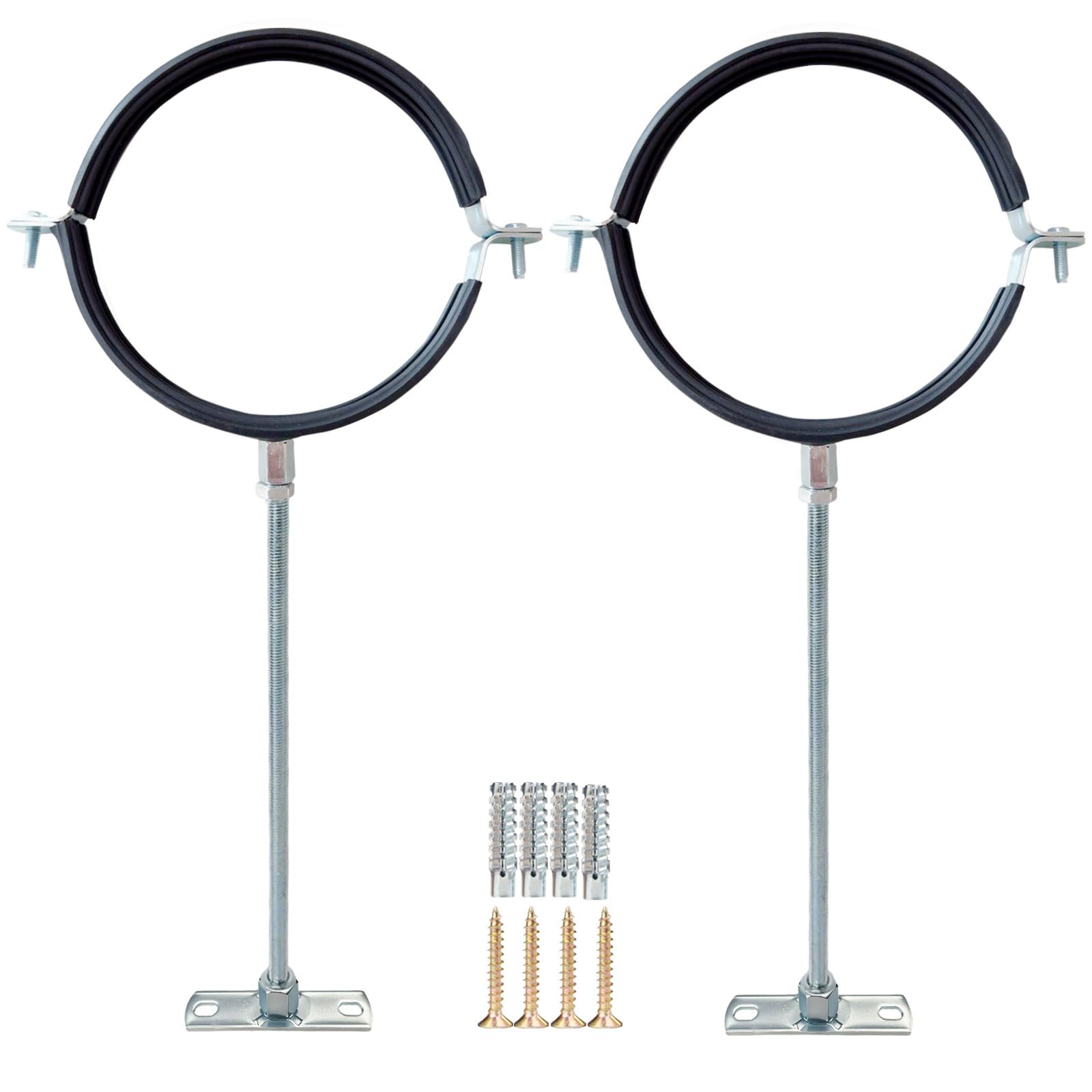 Photo 1 of 2 Sets Premium 3 Inch Adjustable Pipe Metal Bracket?Heavy Duty Galvanized Iron Stove Pipe Hanger Strap?Wall Support Chimney Round Split Ring Dryer Vent Hose Duct PVC Holder?with All Mounting Screws