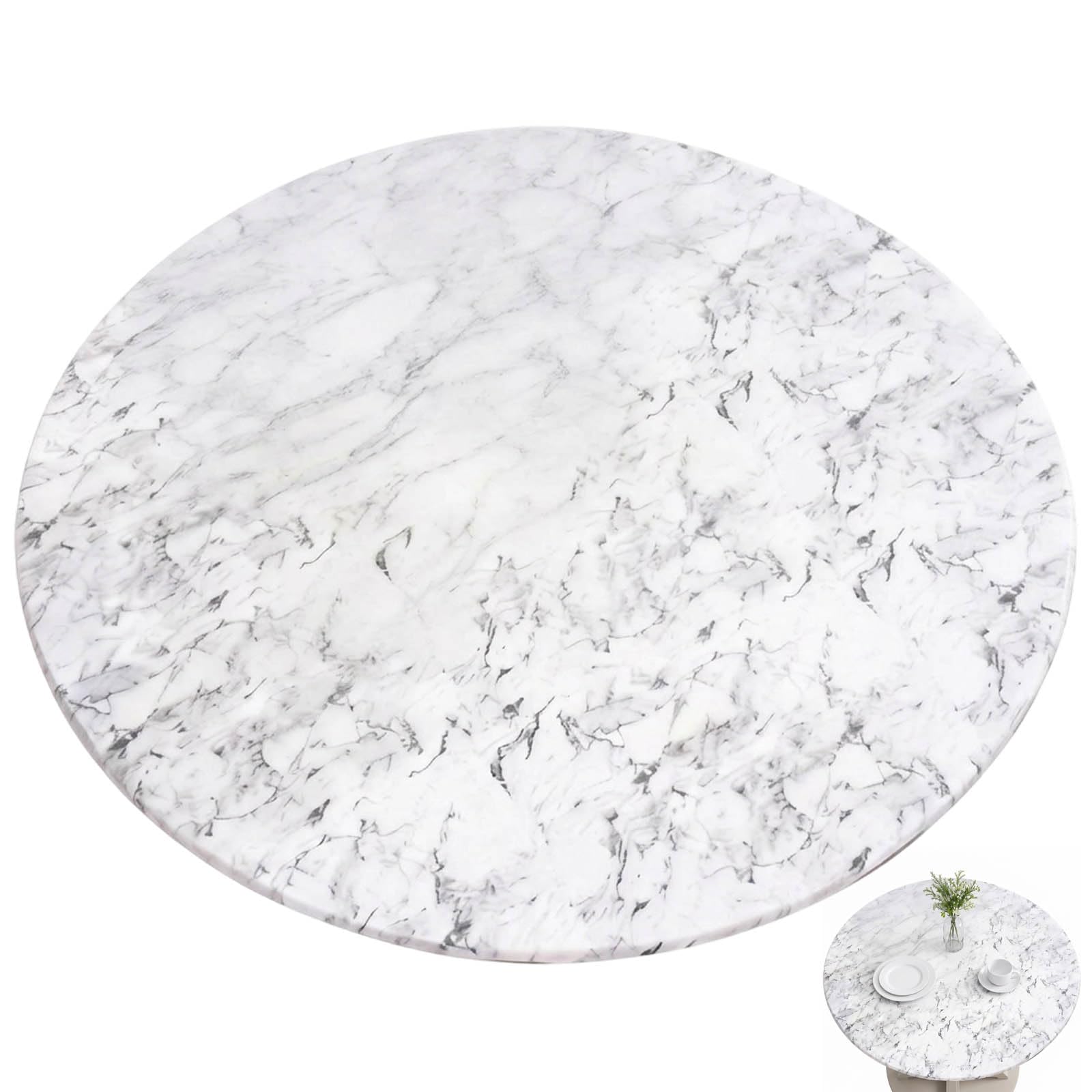 QhgPnt 1Pcs Waterproof Round Table Cover, Round Table Cover Fitted Table Cloth Elastic Edge Circular Tablecloth, for Outdoor Indoor Kitchen Garden Dining Room
