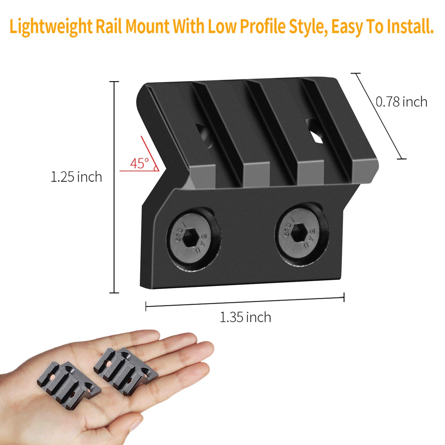 VIAKEY Mlok Offset Rail Mounts, 3 Slot 5 Slot Aluminum 45 Degree Angle