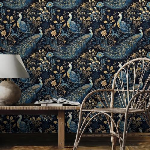 PIXELPACE Self-Adhesive Waterproof Peacock Floral Luxury Pattern Wallpaper Removable PVC Vinyl Wall Sticker for Living Room, Hall & Home Décor (45 x 304 cm) - Image 6