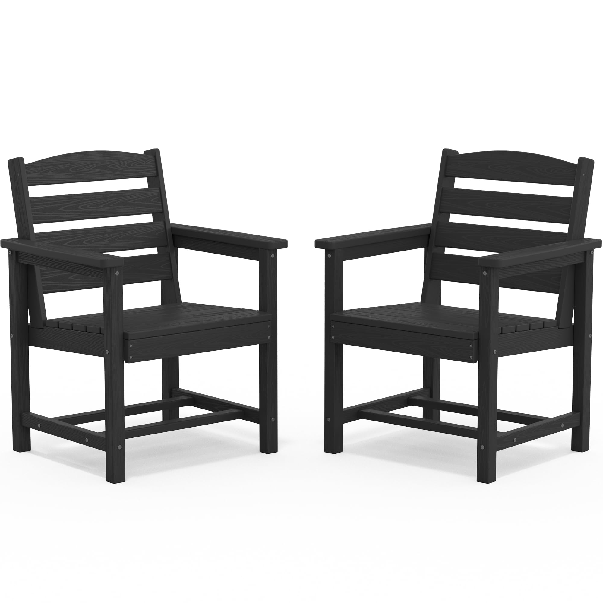 SERWALL Outdoor HDPE Dining Chairs Set of 2 with Arms &amp; Widended Seat,Black