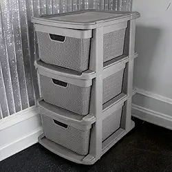 Gaveteiro Organizador Grande de Chão 15 Litros com 3 Gavetas em Plástico Juta (Cinza)