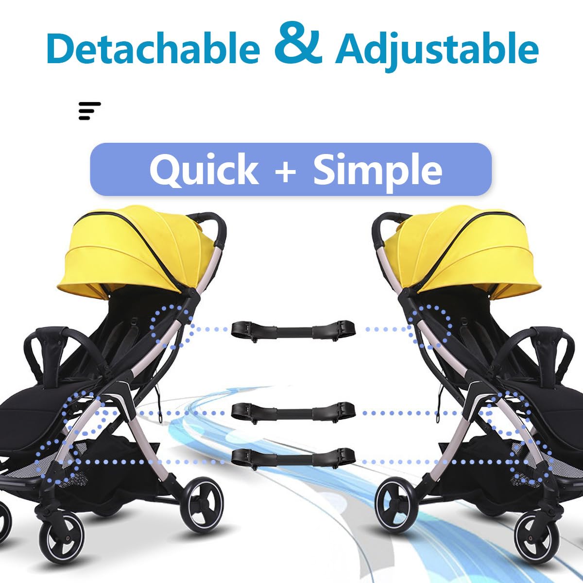Attelage universel pour poussettes – Transforme 2 poussettes individuelles en poussette double | Longueur réglable (20-26 cm) | Compatible avec 99 % de toutes les marques | Conception légère en