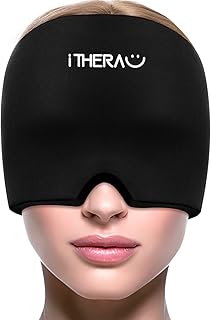 iTHERAU Migraine Ice Head Wrap, Migraine Relief Cap, Headache Relief Hat for Migraine, Stretchable Migraine Mask, Cold Therapy Headache Ice Pack for Puffy Eyes, Tension, Sinus&Stress Relief, Black
