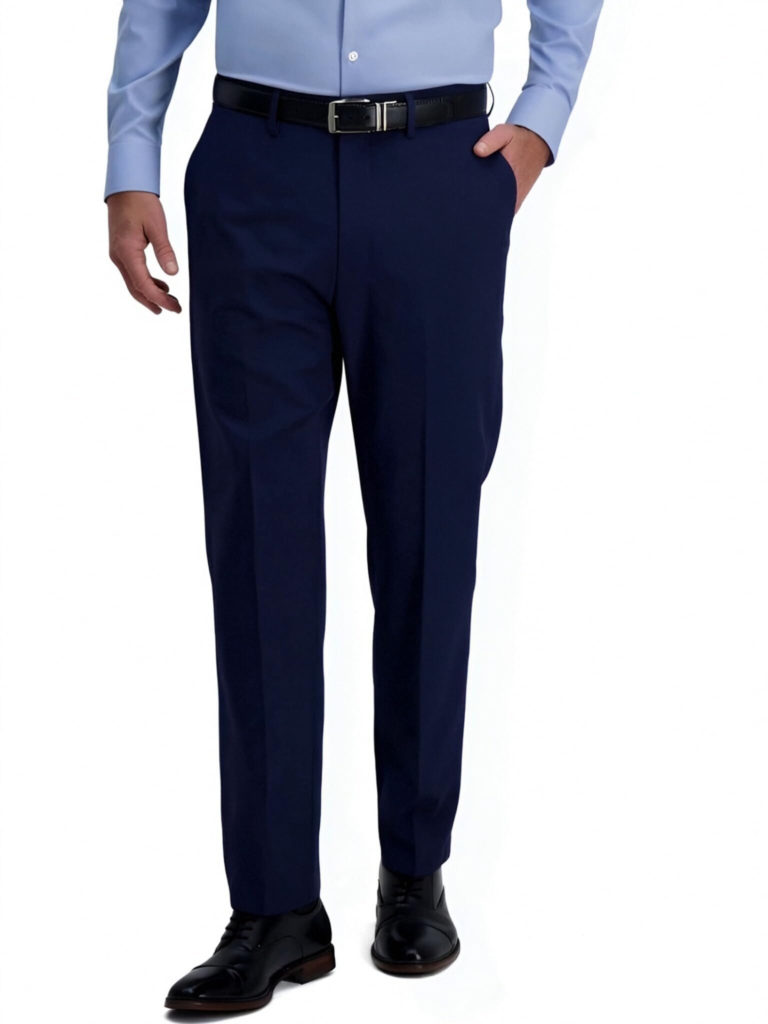 Mens Wrinkle-Free Classic Fit Stretch Dress Pants - 4-Way Stretch Drape-Finish No-Iron Office Pants for Formal Casual
