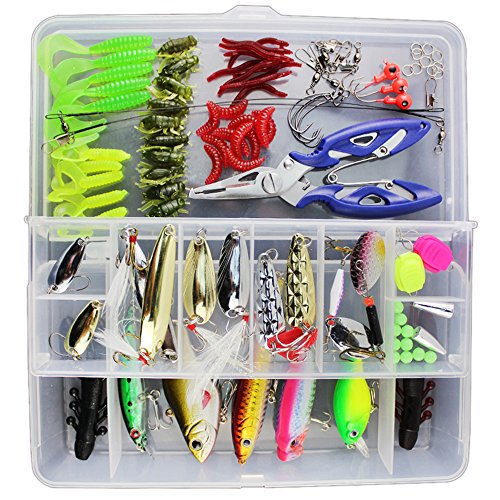 Docooler 101PCS Leurres Souples Mouche de Pêche Tackle HARD Crankbait VIB Topwater Pêche Crochets Pêche Accessoires Kit Set avec Boîte de Rangement (101)