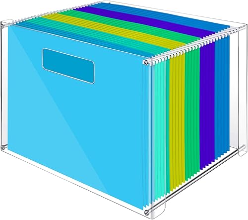 Qunclay Caja organizadora de archivos para colgar, organizador de carpetas de archivos de acrílico con asas, organizador de almacenamiento de