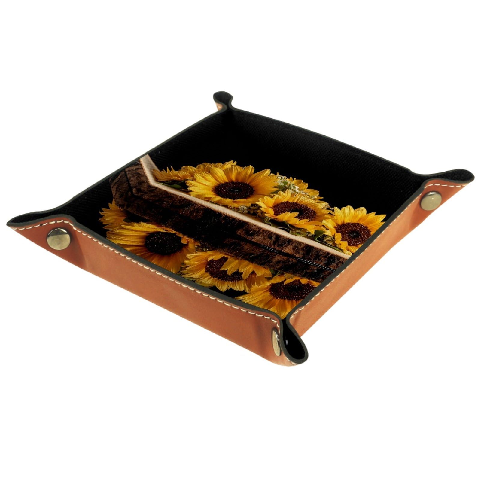 VAPOKF Rustic Sunflower Dice Tray, Folding Microfiber Leather Dice Holder for Dungeons and Dragons RPG Dice Gaming D&D and Other Table Games