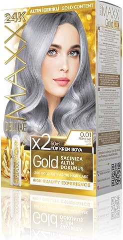 MAXX DELUXE Gold serisi 24K Altın Parçacıklı Serum ile 1 Kutu 2 x 50 ml ve Geliştiriciler Saç Boyası (FÜME GRİ 0.01)