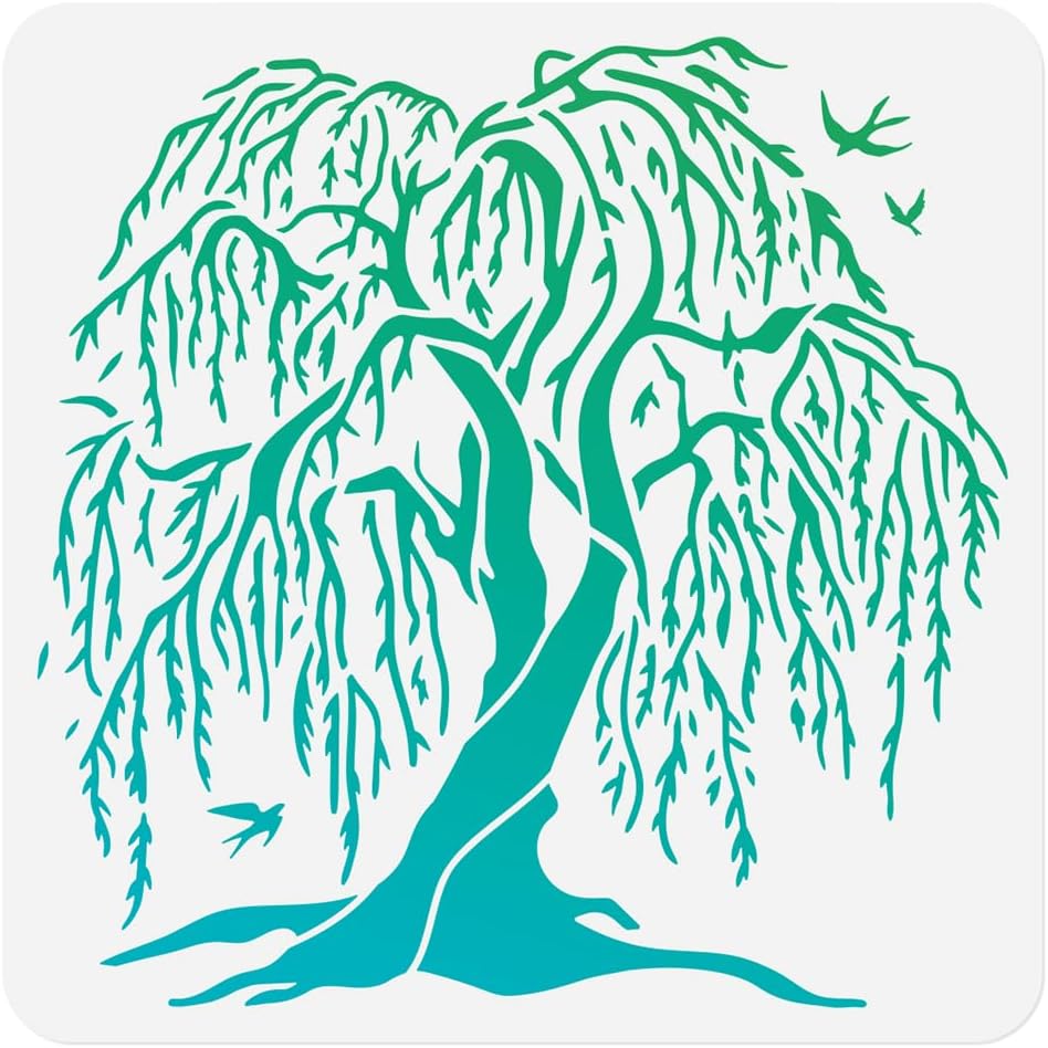 - Willow Tree Stencil for Painting on Wall 11.8 x 11.8 Inch Reusable Plastic Craft Stencil for Painting on Wood Fabric Furniture, DIY Home Decor Stencils