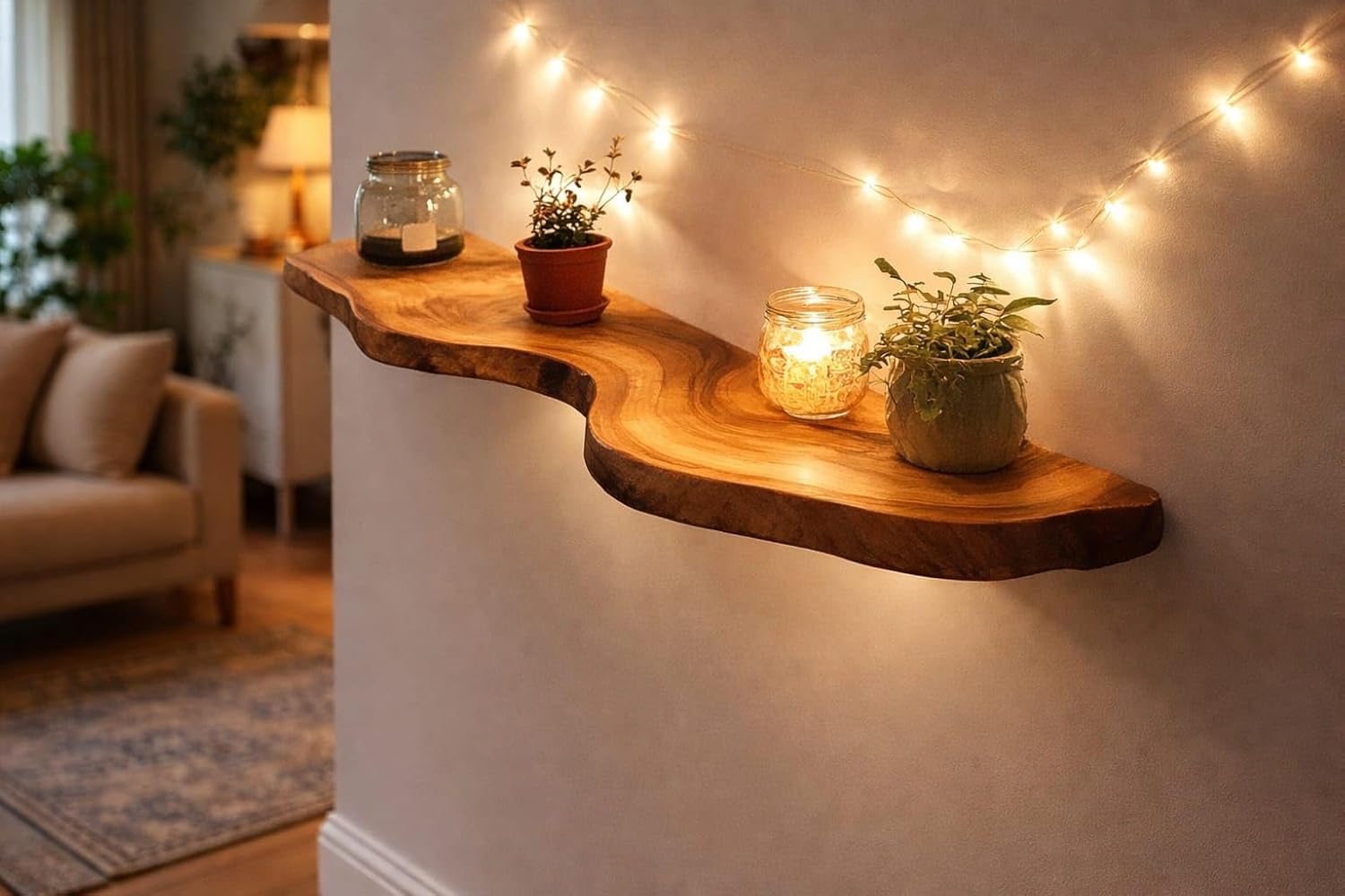 Live Edge Floating Wall Shelf, Rustic Wood, Natural Wavy Design, Boho Home Decor (2, Natural, 28" W X 8" D X 1.5")