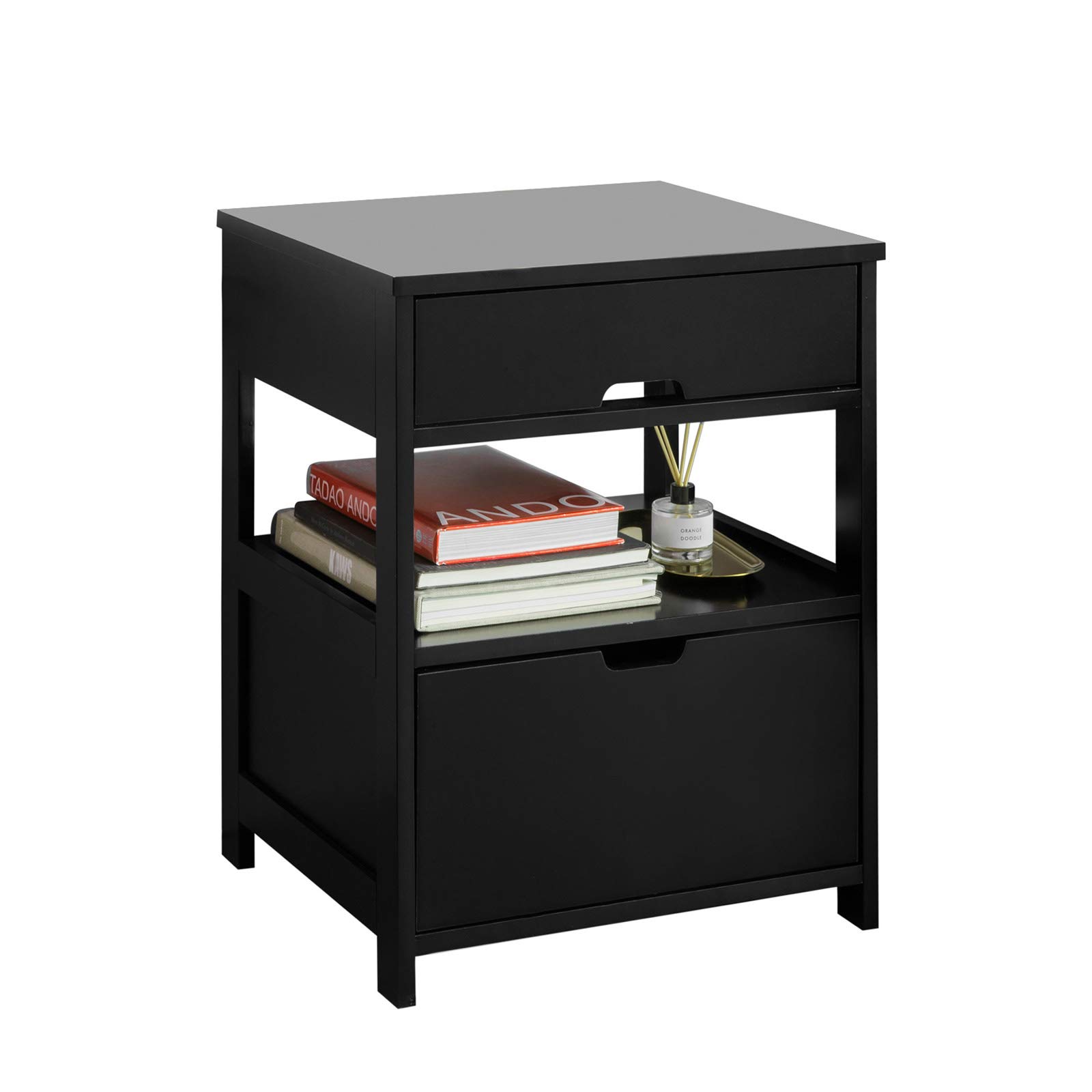 SoBuy (UAE STOCK) FRG258-SCH Home Wood Beside Table, Side Table, End Table with 2 Drawers,Black