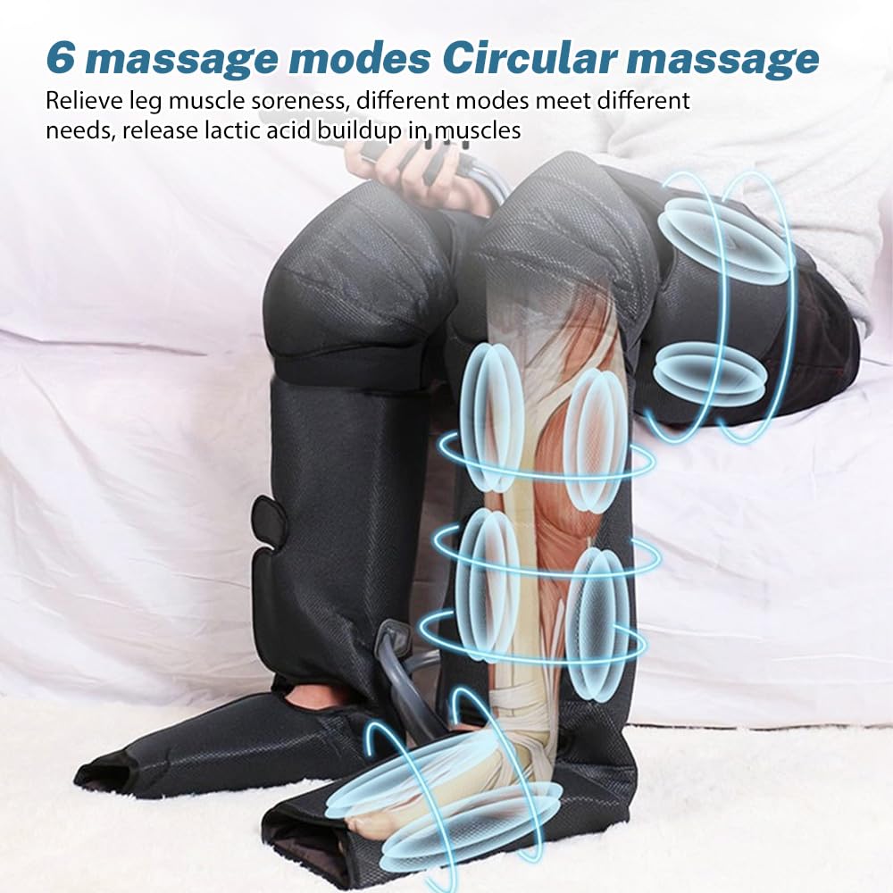 Masajeador de Piernas, Masajeador de Piernas para Circulación y Relajación, 6 Modos 3 Intensidades, 35-50℃ Ajustable, Adecuado para Masaje De Pies, Piernas, Molletas,