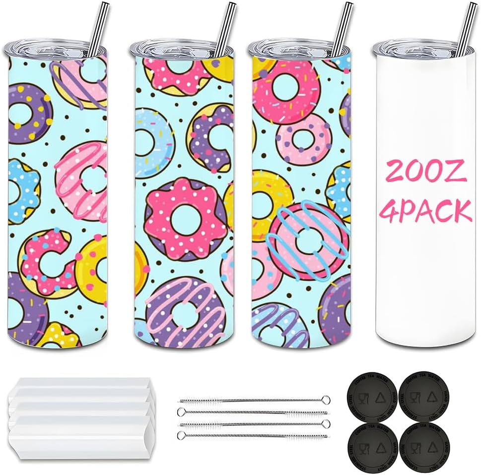 Sublimation Tumblers, 20 oz Skinny Straight Sublimation Tumbler with Lids and Straws Bulk (8 Pack)