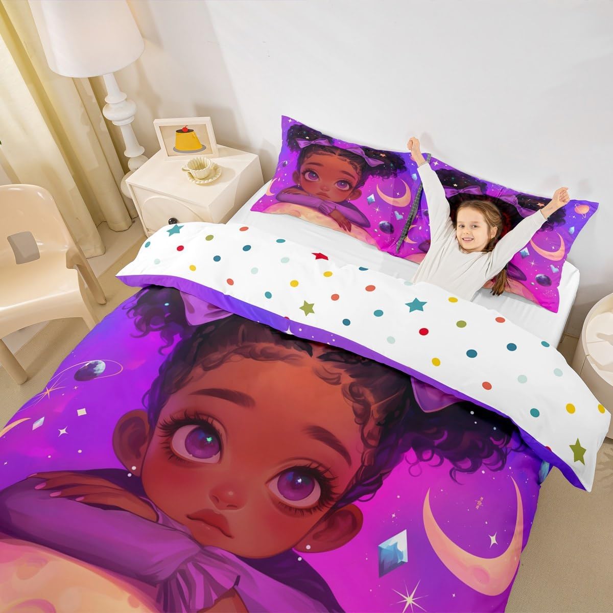 jejeloiu African American Black Girl Duvet Cover Black Girl Magic Bedding Set Toddler Size for Kids Girls Teens Afro Princess Comforter Cover,No Comforter