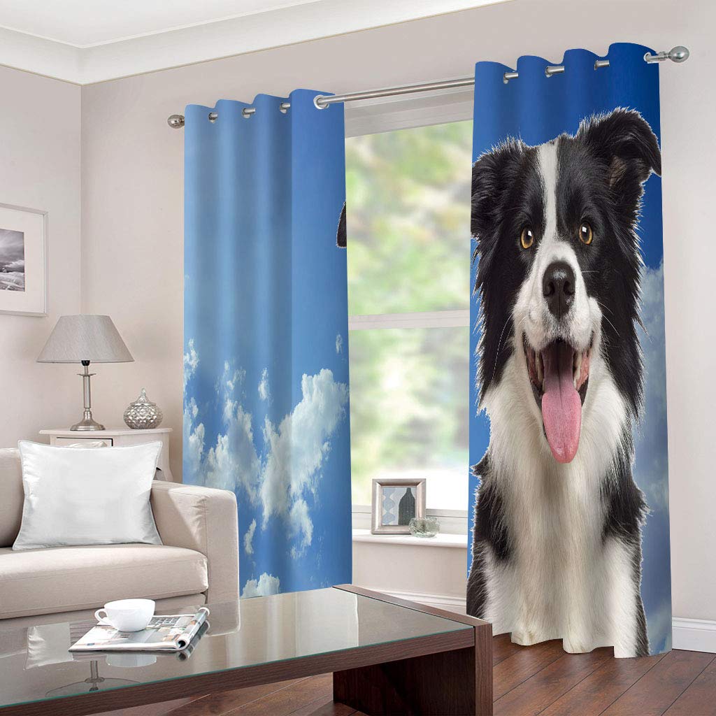 Rideaux Et Draperies Intérieurs 3D Ciel Bleu Nuage Blanc Chiot Motif Rideau Occultant À Oeillets Decoration Salon Chambre Maison pour Enfant Adulte 2 Pièces 280x160Cm Design Moderne Imprimé