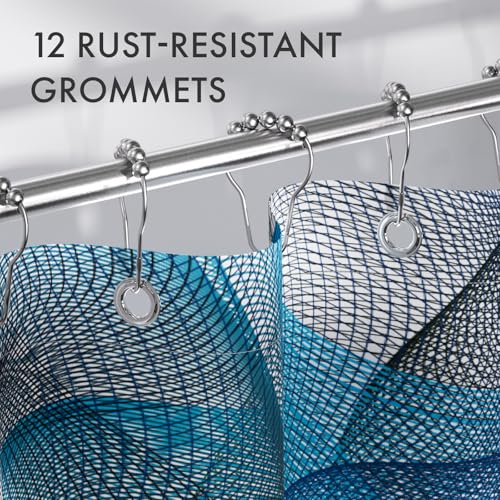 Image of AmazerBath Shower Curtain Blue, Abstract Black Striped Cloth Shower Curtain Sets with 12 Shower Curtain Hooks, Luxury Rustic Fabric Washable Shower Curtain for Bathroom Home Decor, 72x72 Inches