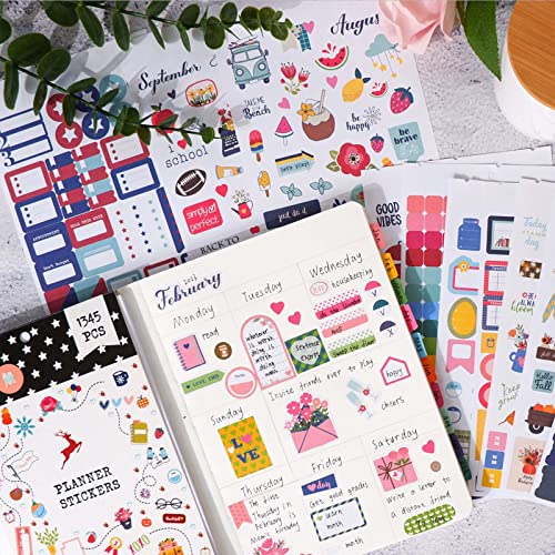 1345PCS Pegatinas Agenda, 28 Hojas Pegatinas de Planificador Pegatinas de Bullet Journal, Adhesivo para Planificador para Calendarios Planificación del Trabajo Presupuesto Planificador y Decoración - imagen 2