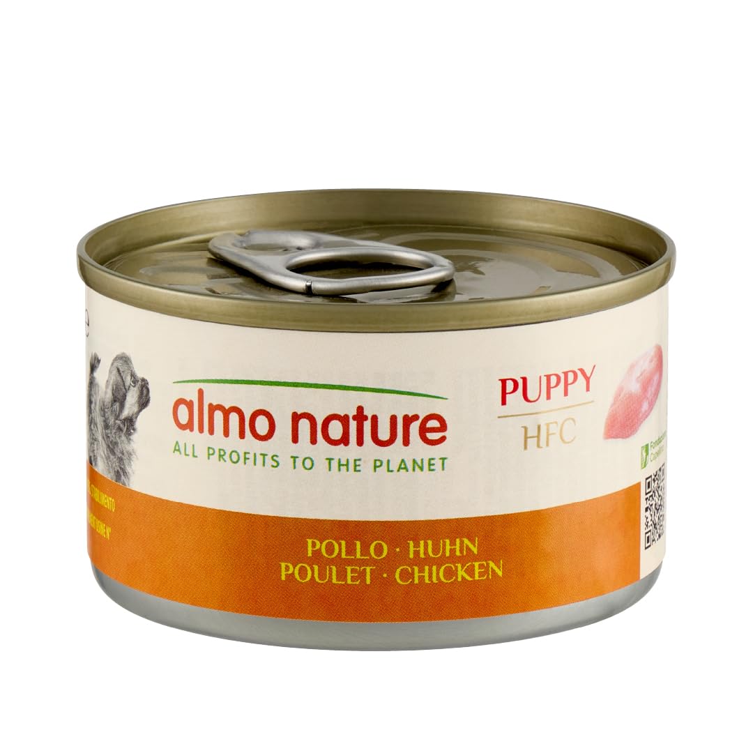 Almo Nature HFC Natural Puppy - Comida Húmeda Completa para Cachorros - Pollo - Monoproteíco, Grado Humano, Sin Gluten - 95g, Pack de 24