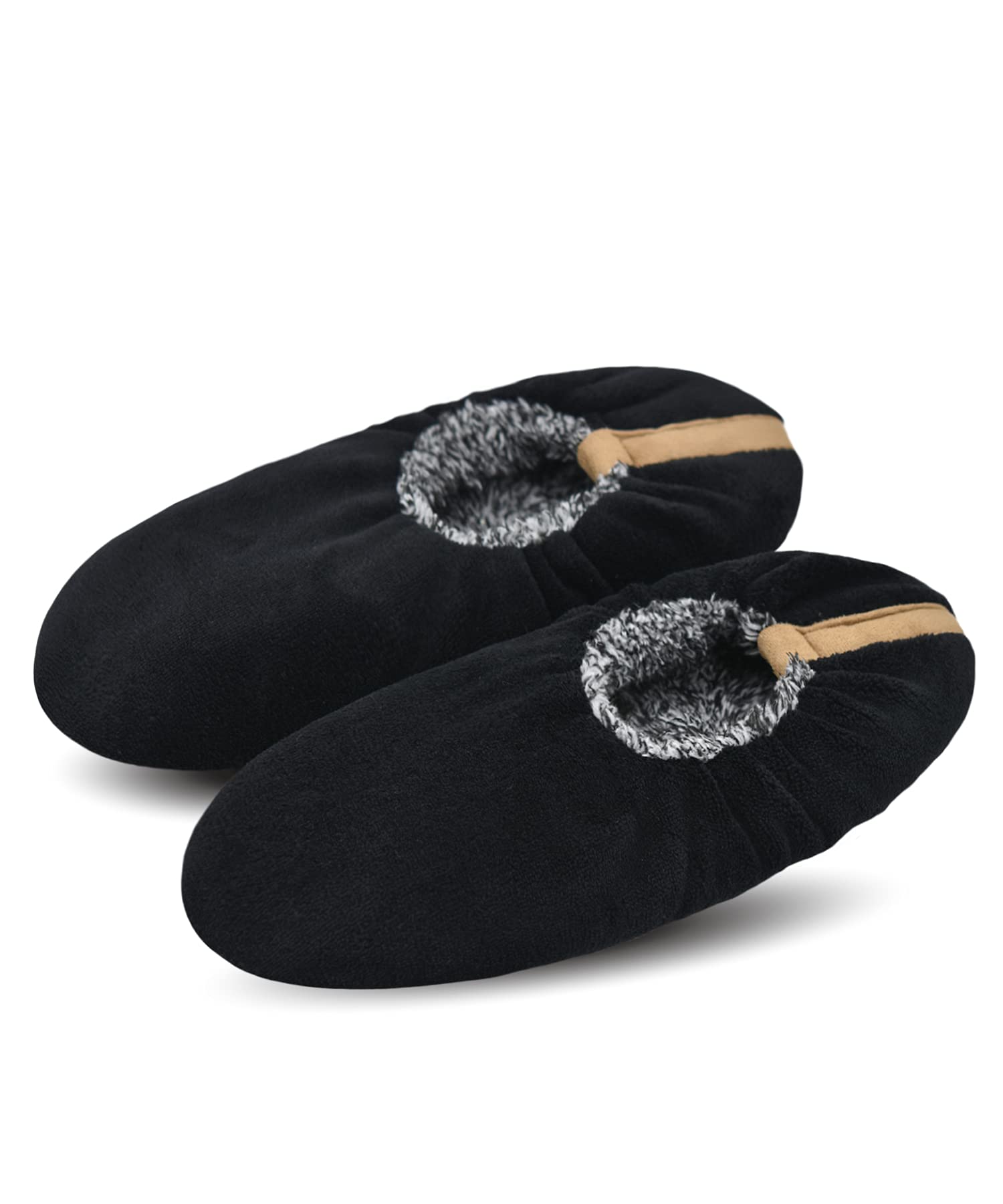 DICUIRD Mens Soft Soles Slipper Socks With Grippers, Cozy&Warm Sherpa Lining Slippers With Non Skid Bottoms, Fuzzy House Slippers