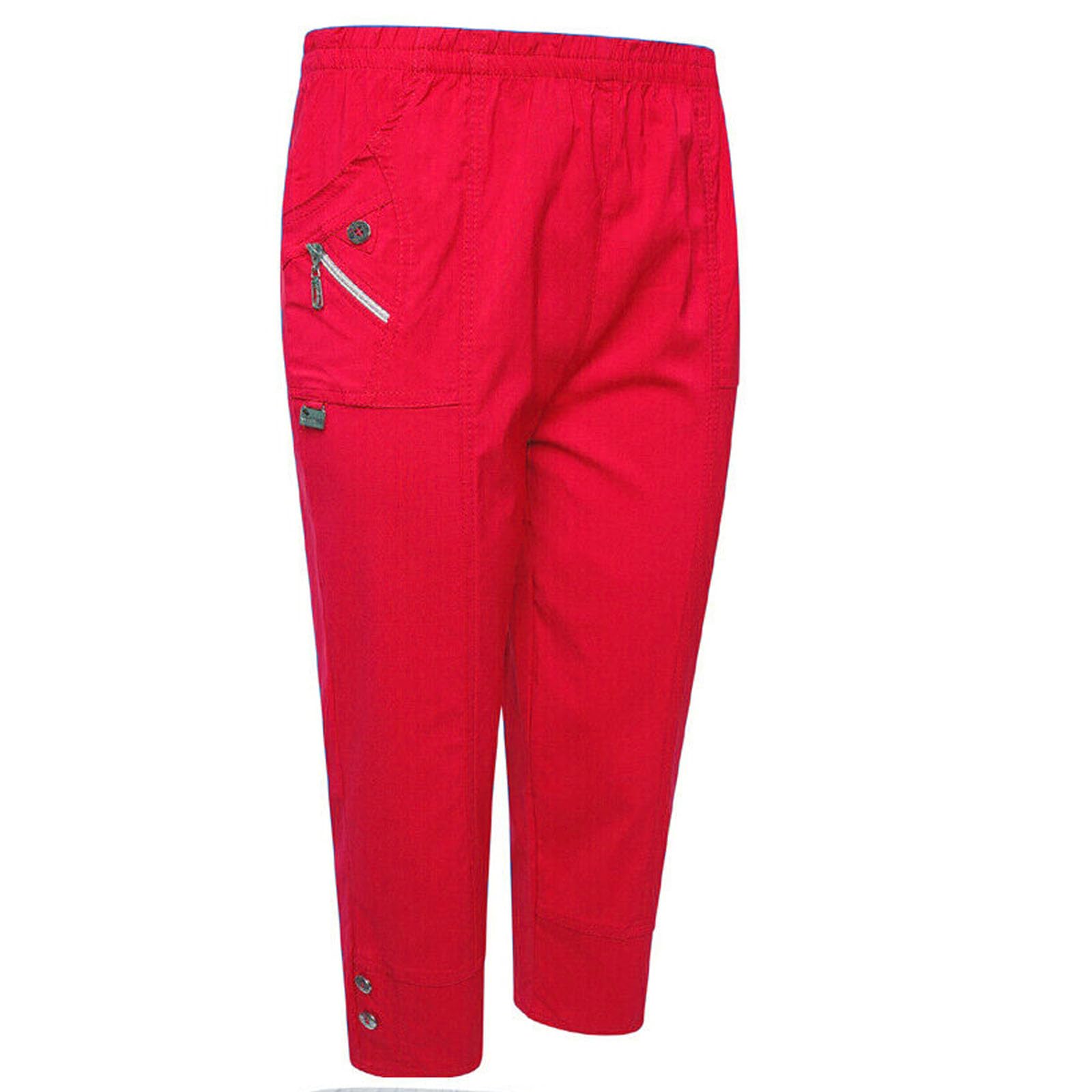 deevan Ladies Cropped Trousers Womens 3/4 Capri Crop Pants Three Quarter Elastiated (as8, Numeric, Numeric_20, Regular, Regular, Red)