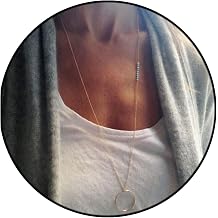 Long Pendant Necklace 14K Gold Plated Karma Circle Birthstone Y Chain for Women Jewelry Gift