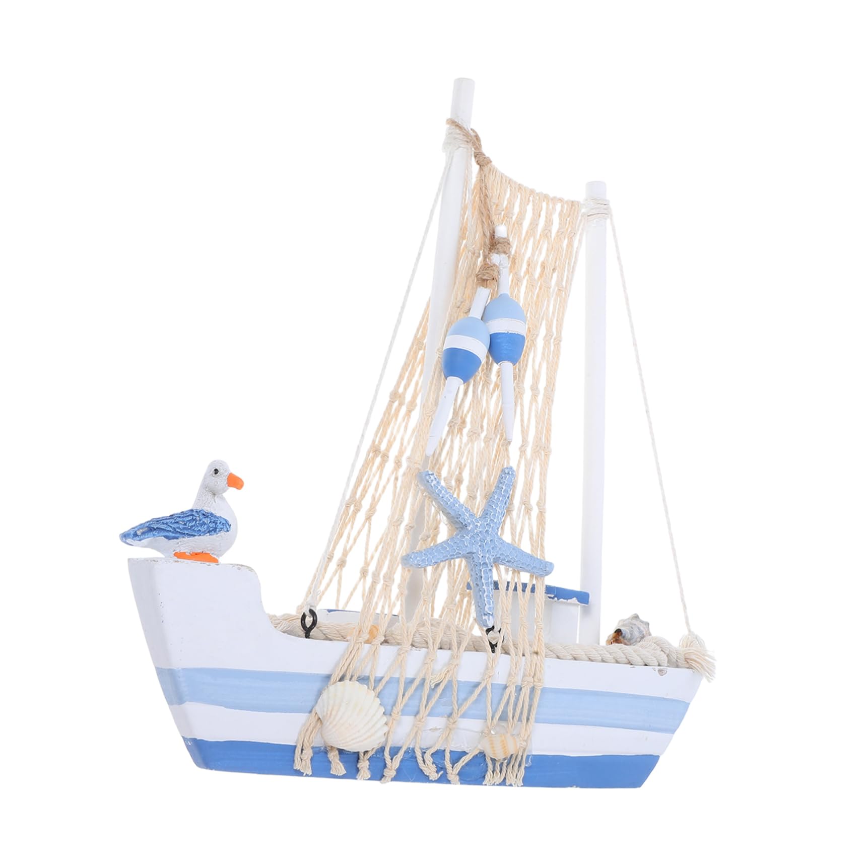 OUNONA Mediterranean Wooden Sailboat Model Miniature Sailing Boat with Seabird Design Desktop Decoration Nautical Style Sailboat Model (Size M)