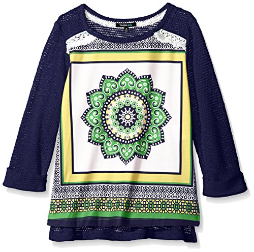 My Michelle Girls' Long Sleeve Top with Knit Back and Woven Sublimated Front