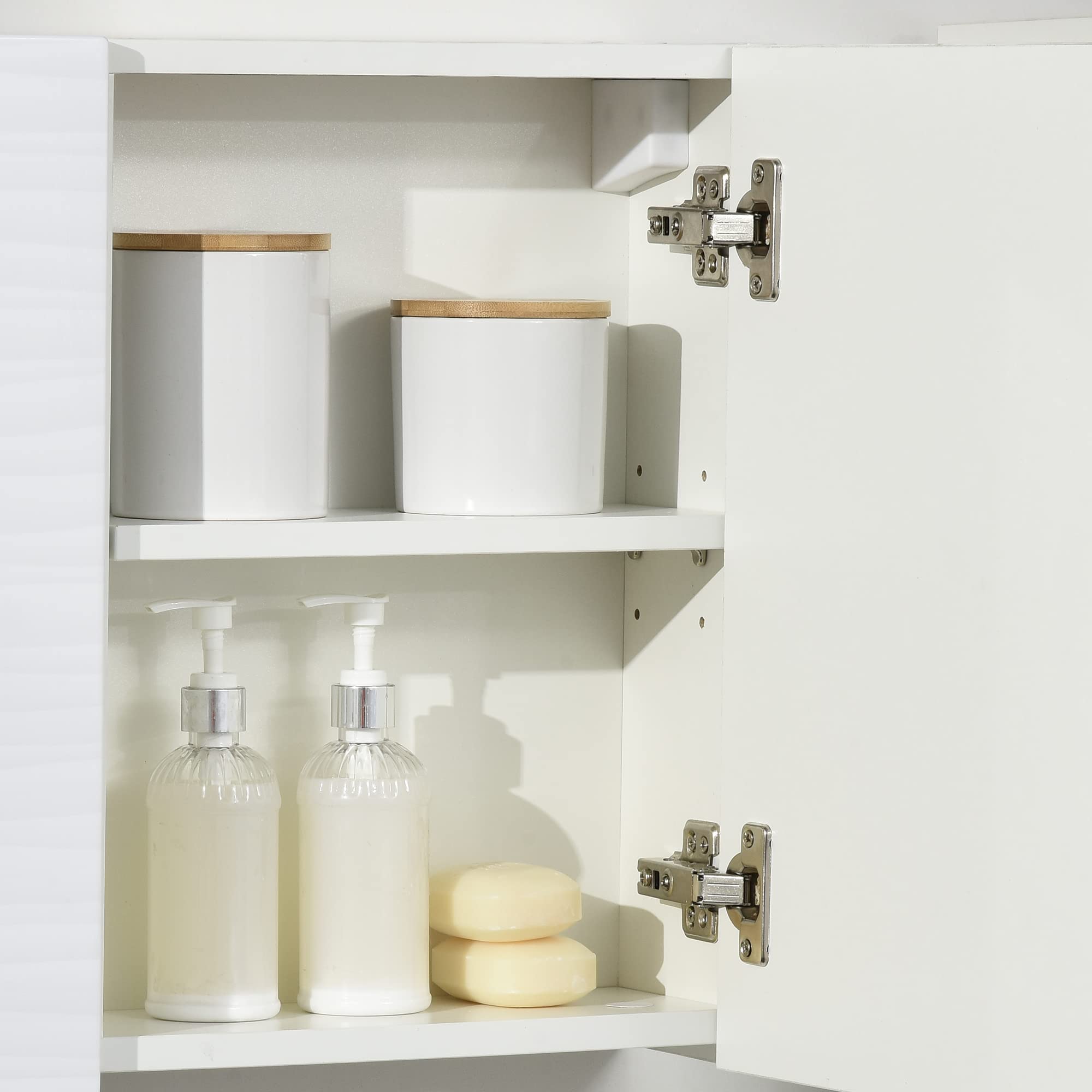 kleankin Mobile Bagno con Specchio, 2 Ante e Ripiani Regolabili, Specchio Bagno Contenitore in Truciolato e Vetro, Design a Parete, 48x15x45 cm, Bianco