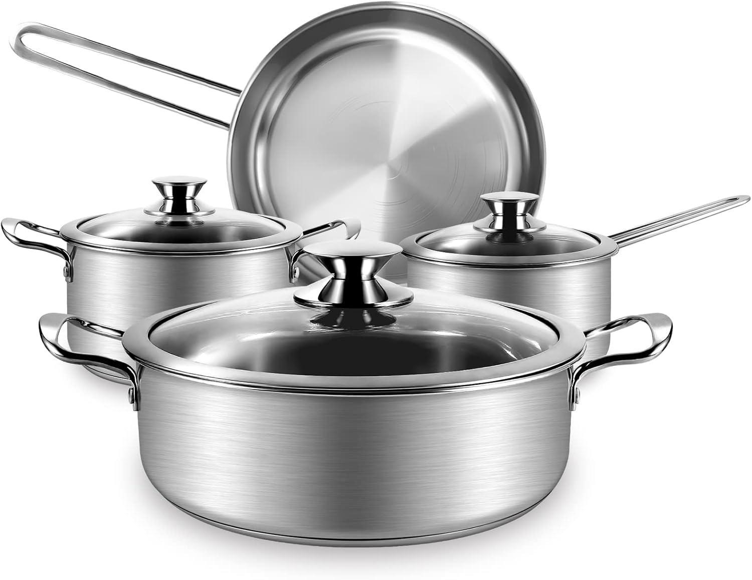 Saucepan Set, Pot and Pan Set 7 Pieces,with 3 Glass Lid,Includes