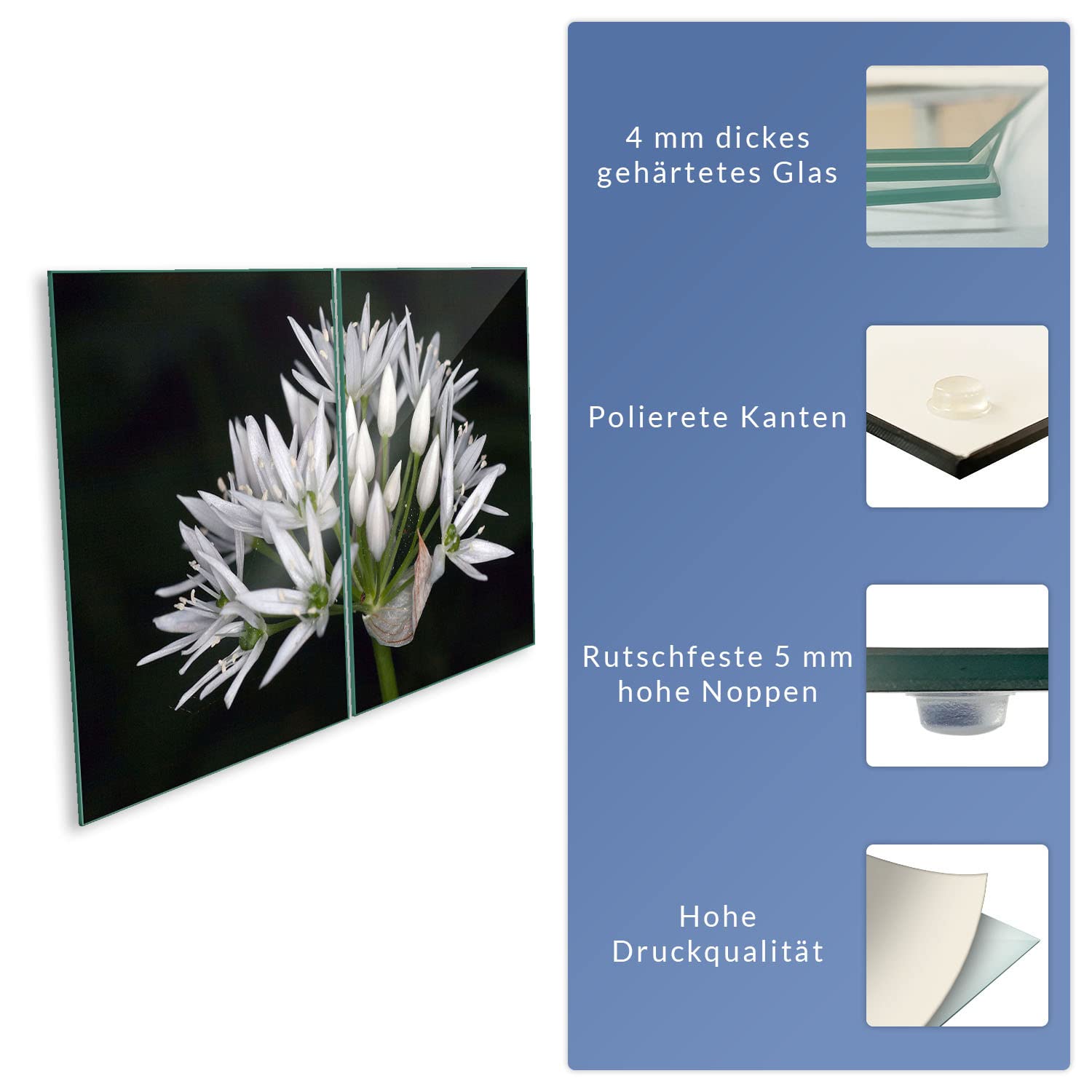 Placa para Cubrir la vitrocerámica, 2 Piezas, 2 x 40 x 52, diseño de Flores, Color Blanco, para inducción