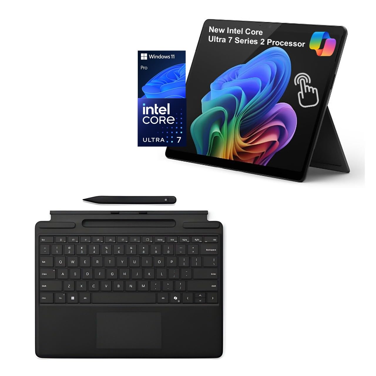 Microsoft Surface Pro 11 Bundle, 2-in-1 Tablet with Pro Keyboard and Slim Pen, Copilot+ PC, 13" Touchscreen 600nits Display, Intel Ultra 7 Series 2