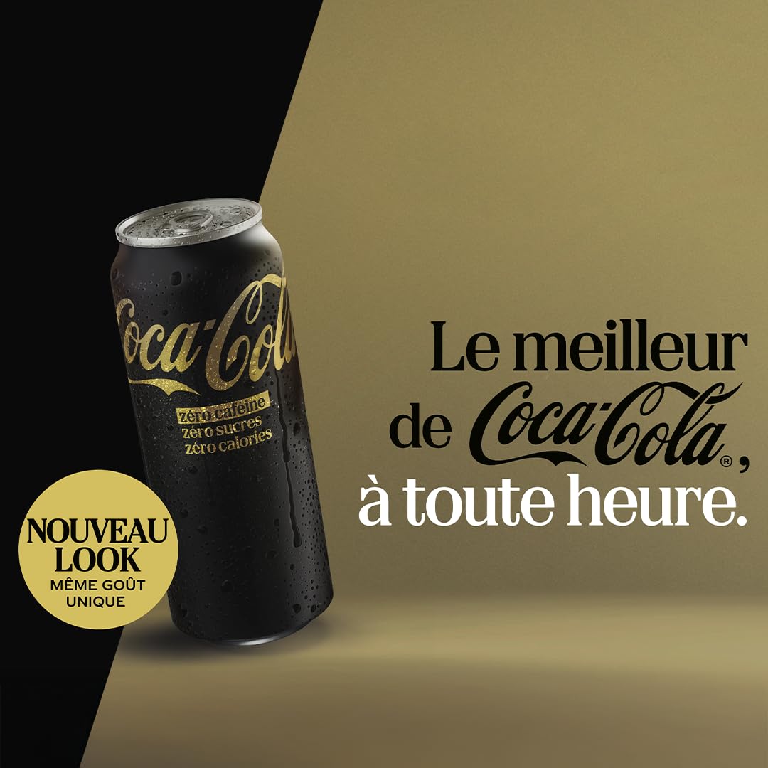 Coca-Cola Zéro Caféine, Zéro Sucres, Zéro Calories, Canettes 33cl, Lot de 24