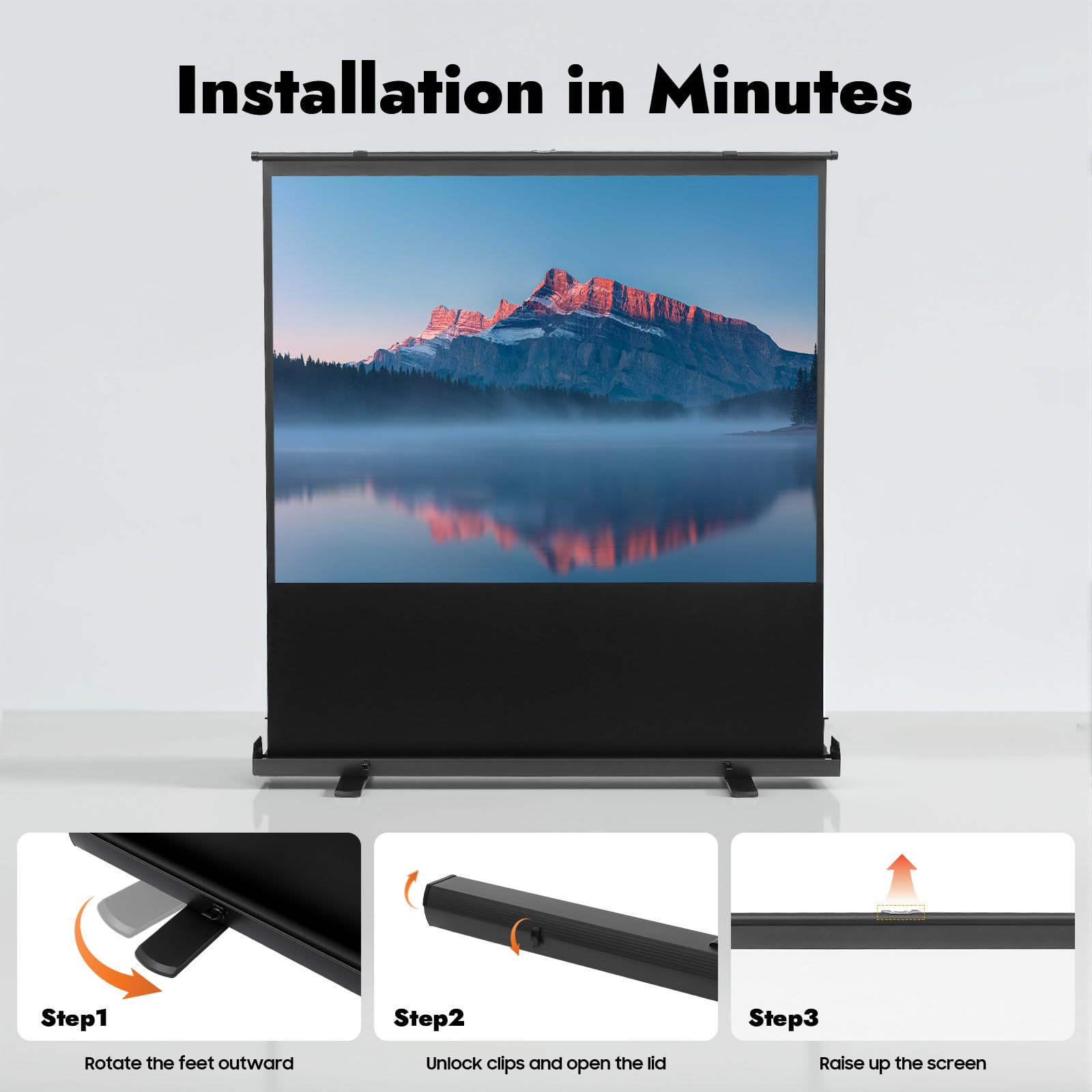 Schermo per proiettore con treppiede, 203 cm, estensibile, portatile, 4:3, con gambe di supporto a forma di X e sistema di molle a gas, per esterni, campeggio, home theatre